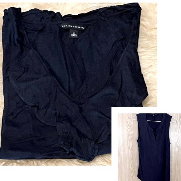 Banana Republic Ruffled Navy Blue Career Sleeveless Tee Top - Picture 8 of 8